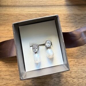 Elegant Silver and White Pearl Drop Earrings